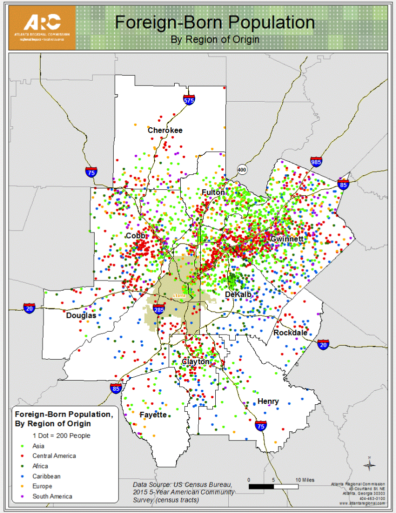 Map of the foreign-born population in Metro Atlanta.